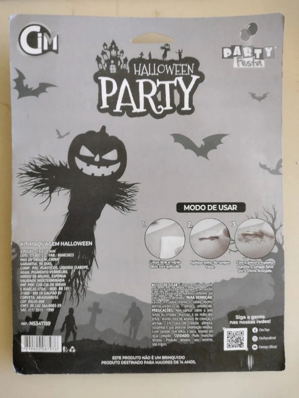 Kit com 6 pças de Maquiagem Assustadora Halloween Ferida Sangue Falso - Foto 2