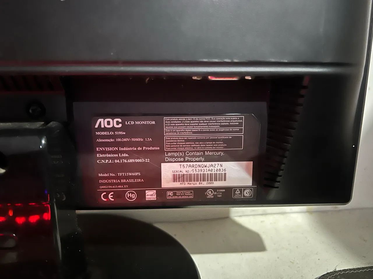 Monitor AOC 15,6 Polegadas PERFEITO!!!64264604406531124