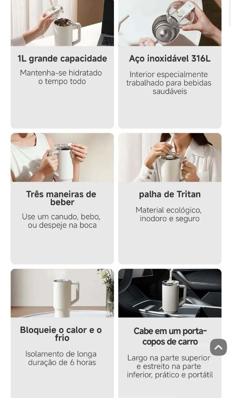 Xiaomi Straw Mug 1L - Garrafa Térmica com Canudo - Foto 3