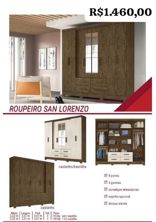 Guarda-Roupa 6 Portas com 4 Gavetas - Branco - Foto 2