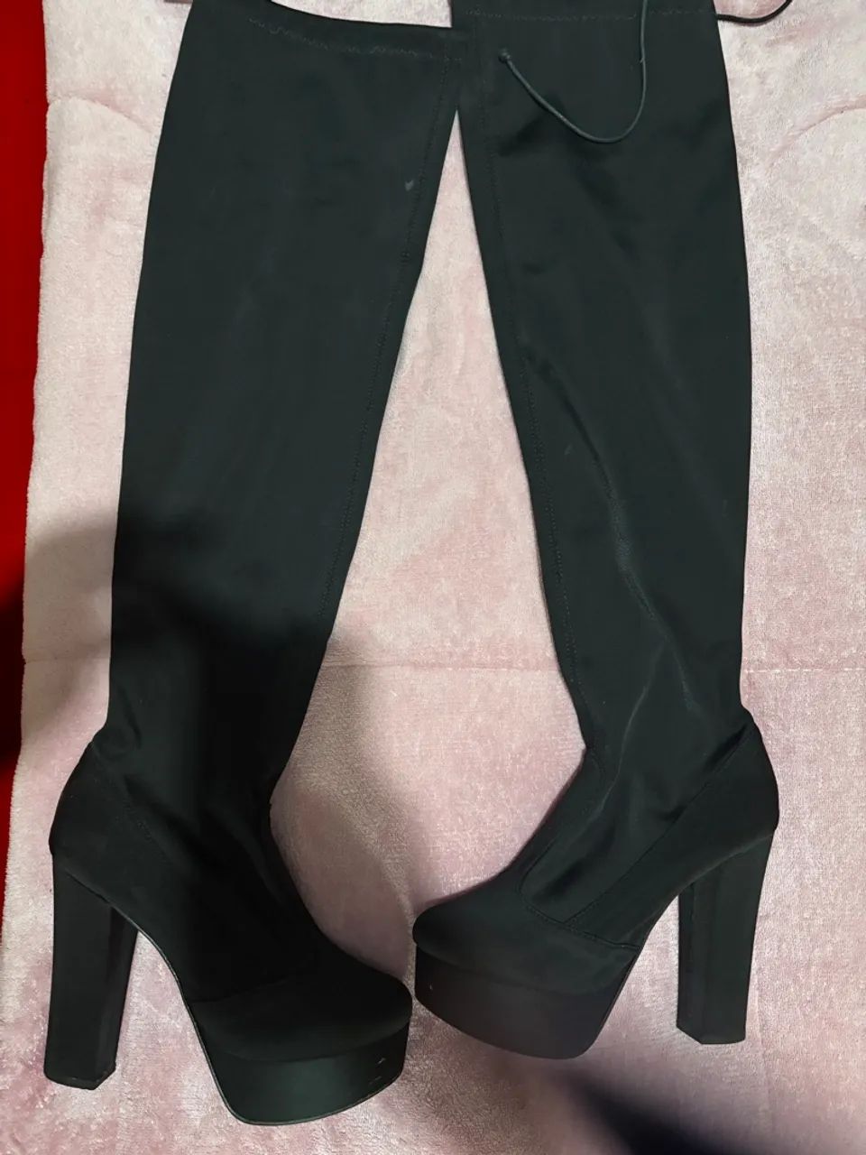 Knee Bota Plataforma Preta Bota Over Knee Preta Salto Grosso