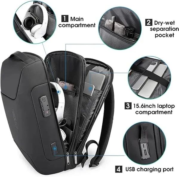 Mochila Bange Future Aesthetics Impermeável, Porta USB e Trava TSA