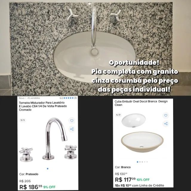 Conjunto Pia Banheiro Granito C/ Torneira e Cuba Louça Docol - NOVO SEM USO - Foto 4