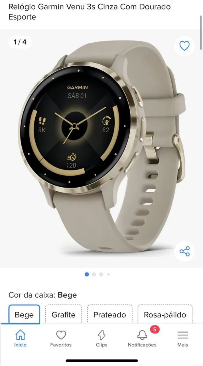 Garmin Venus 3S Cinza com dourado, Nunca Usado