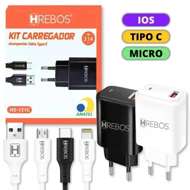 Carregador com Cabo V8 ou Tipo-C, Hrebos - Foto 4