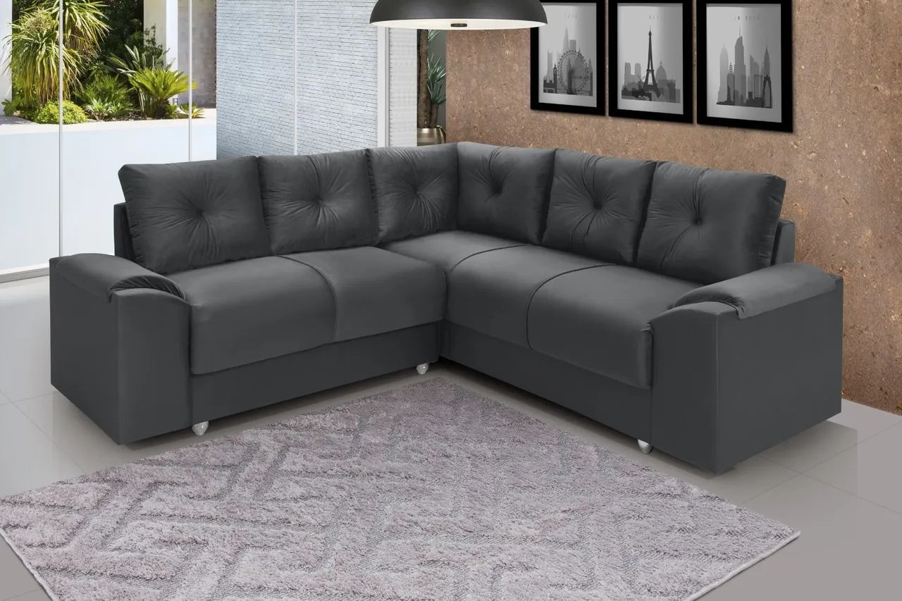 SOFÁ DE CANTO COM ALMOFADAS E BRAÇOS ACOLCHOADOS - Foto 2