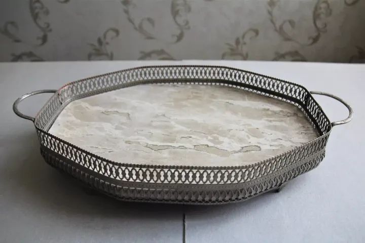 Bandeja em Prata com Fundo Marmore Italia Polido ( 40 X 25 )  - Foto 4