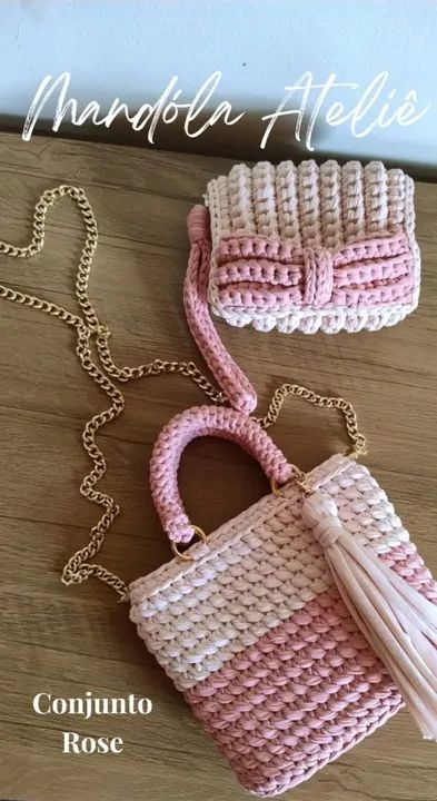 Conjunto de Bolsas Crochê Rosa