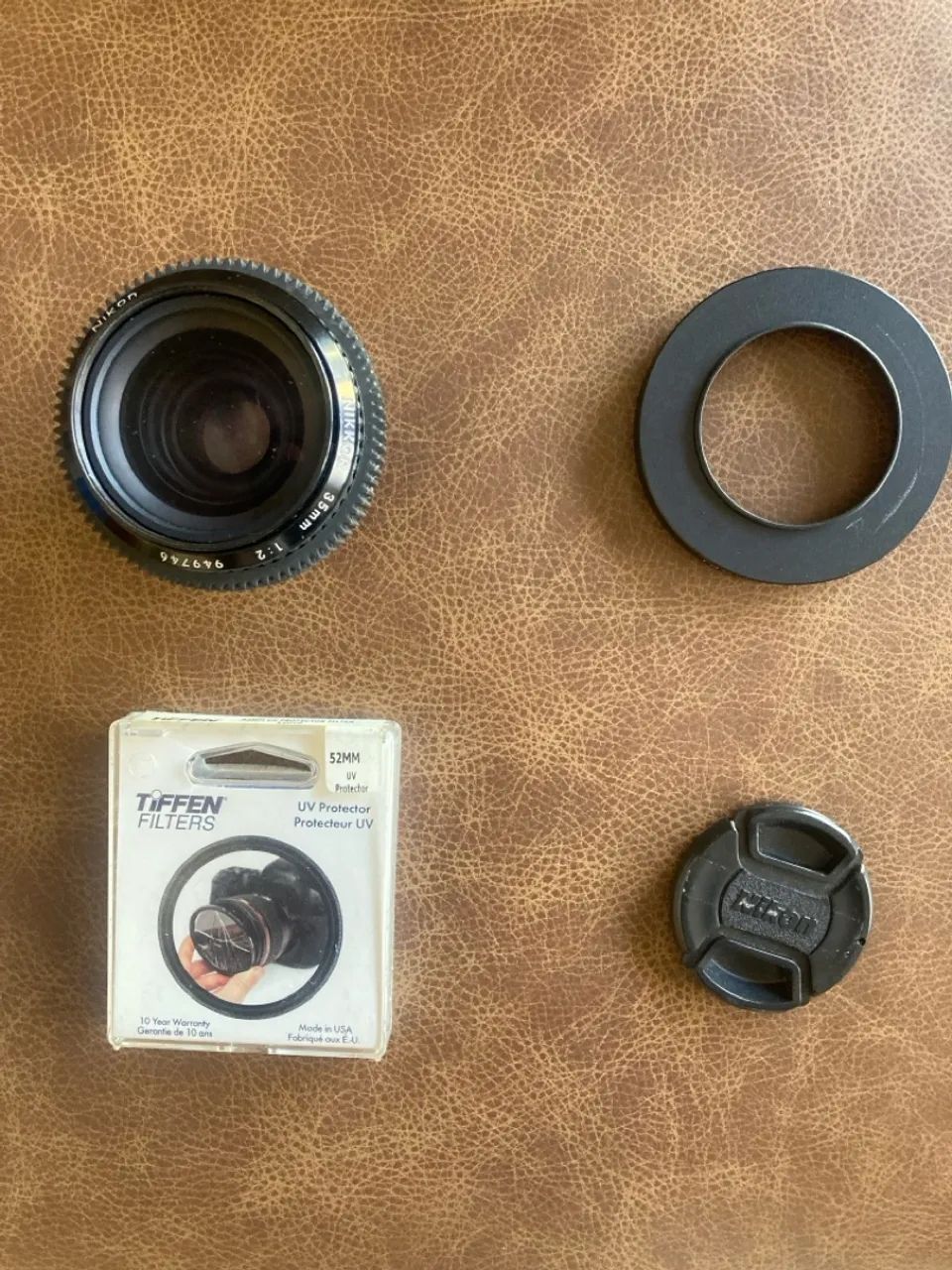 Lente Nikon AI AIS 35mm f2 + Filtro UV Tiffen + Focus Gear Tilta + Step Up Ring 77mm