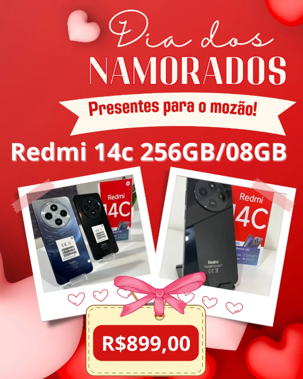 Celular Redmi 14c 256GB+08GB RAM Novo Lacrado Brinde Capa Pelicula Fone Dia dos Namorados