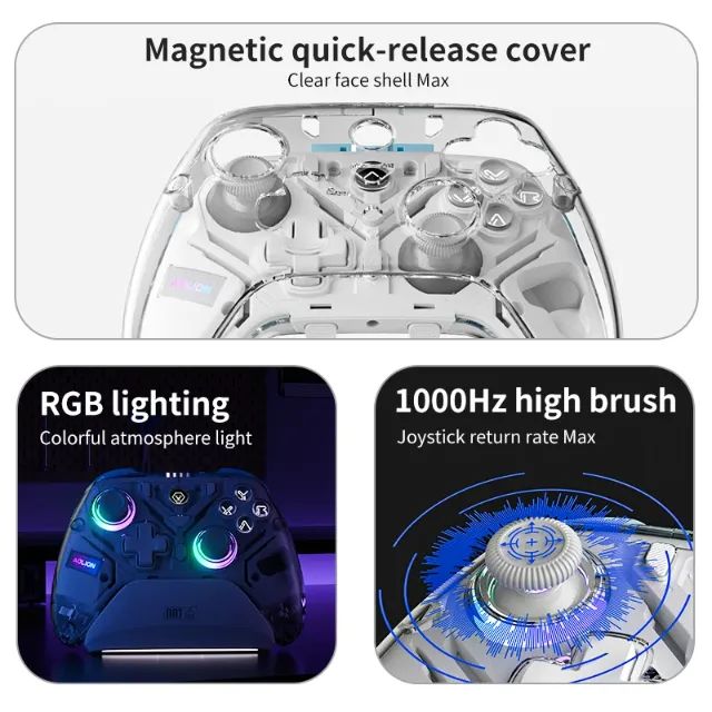 Controle Sem Fio Aolion Al-k10 K10 Rgb Wireless Led Joystick Hall Effect  - Foto 3