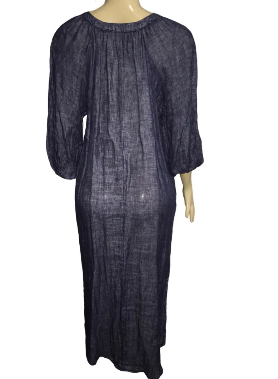 Vestido Longo Azul de Linho - Foto 4