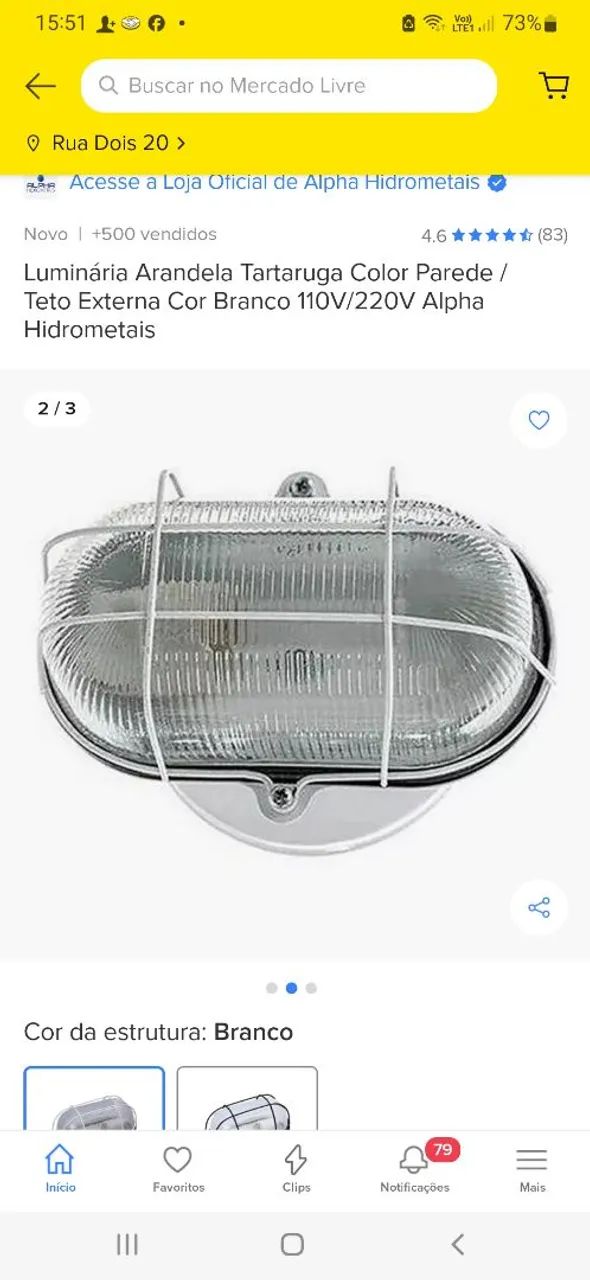 15 Luminárias Arandela Tartaruga Branca 