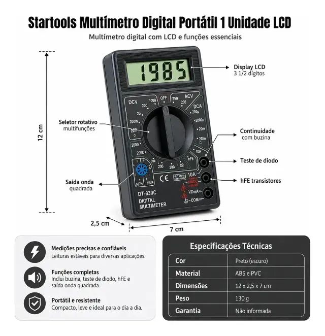 MULTÍMETRO DIGITAL STARTOOLS(OBS)PRODUTO NOVO NA CAIXA LACRADO - Foto 5