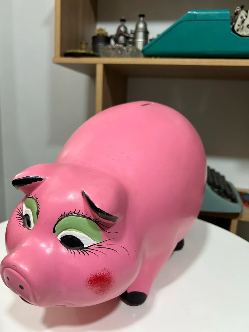 Antigo cofre porco rosa grande 