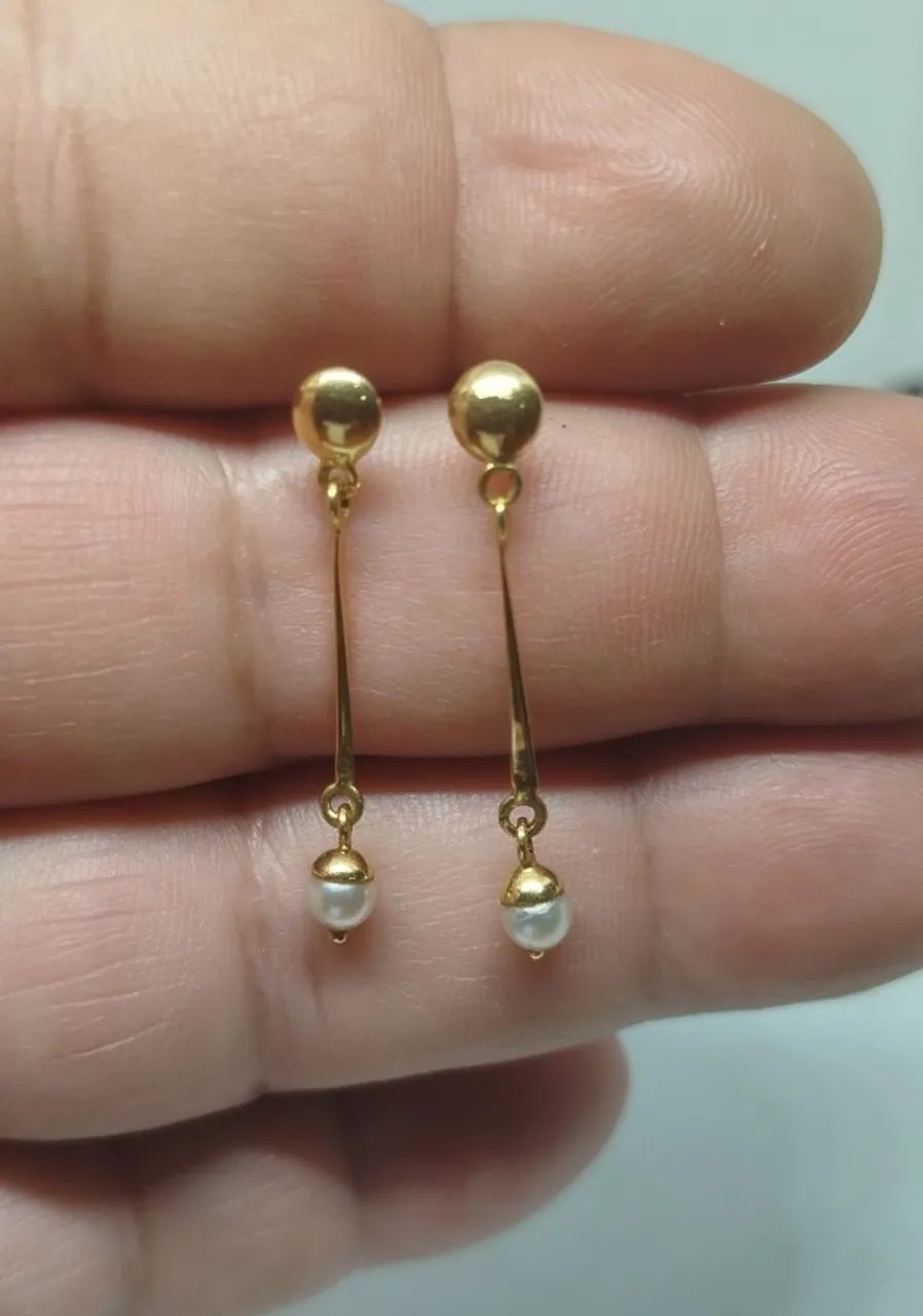 Brincos pendentes ouro 18k pérola - 3cm