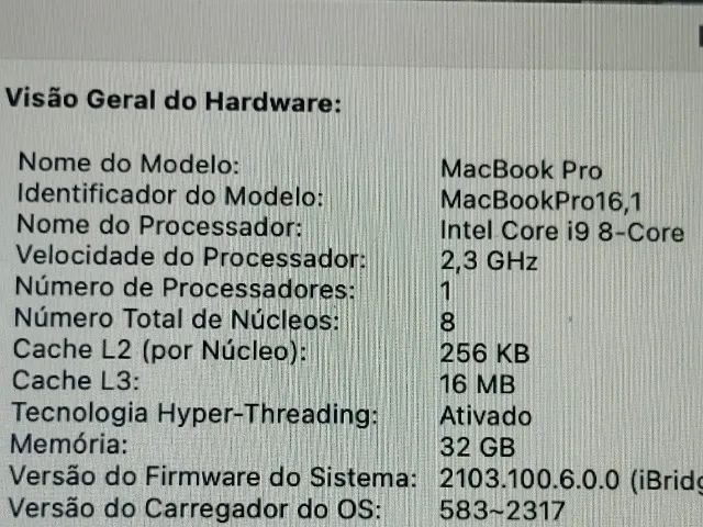 Apple MacBook Pro 16 polegadas Intel Core i9 1 TB de SSD 32 GB de Ram