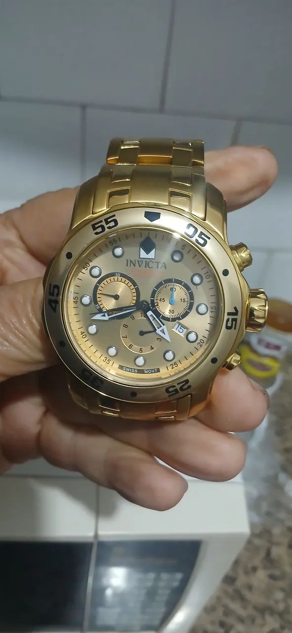 Relógio invicta dorado máquina ronda cronômetro. 