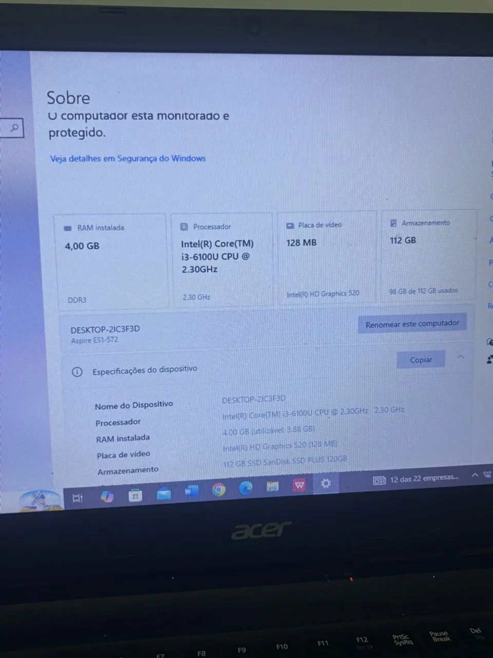 Nootbook acer com ssd em perfeito estado - Foto 2
