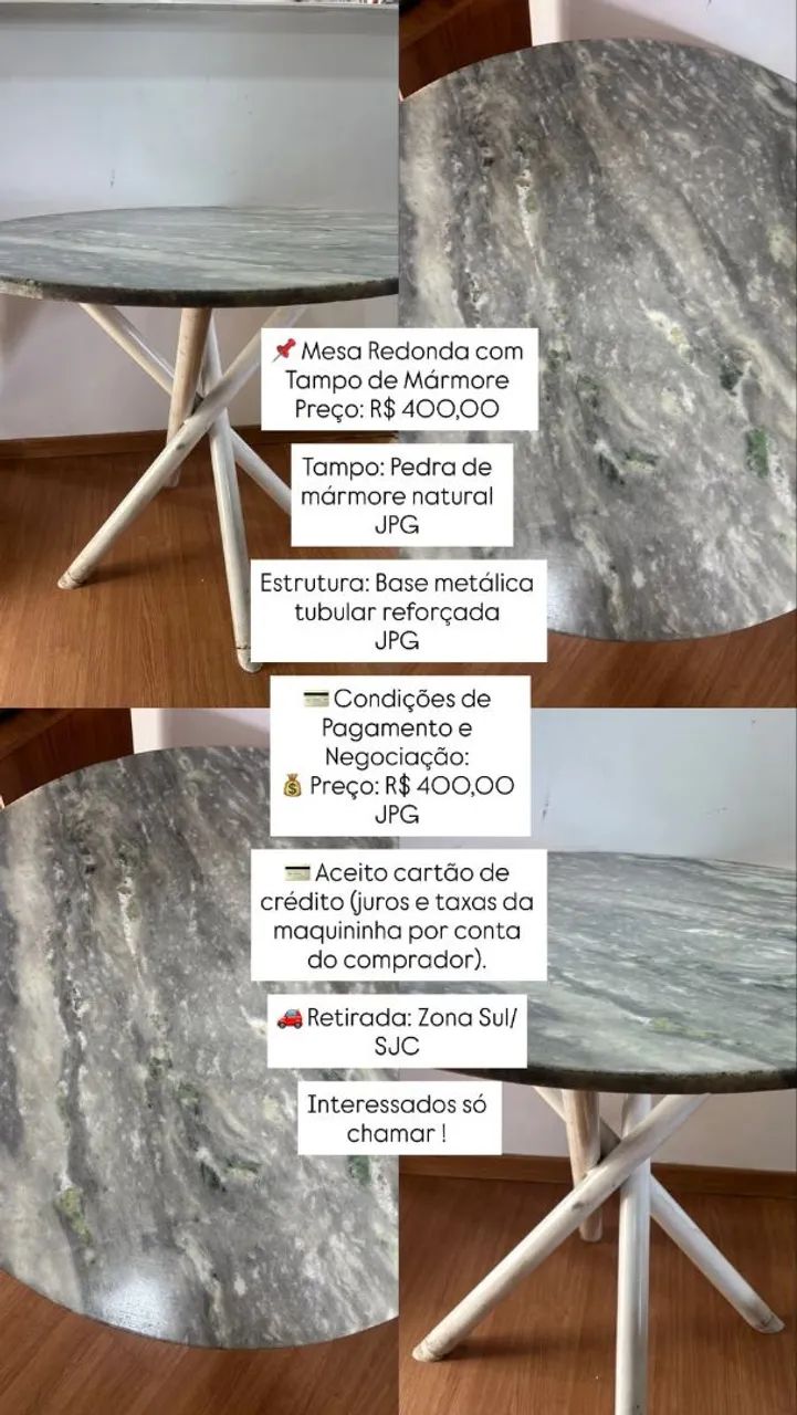 Mesa Redonda com Tampo de Mármore 