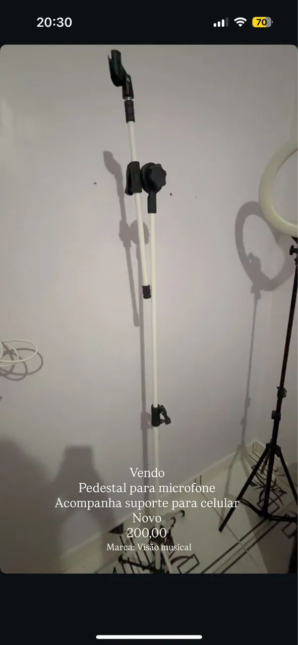 Pedestal para microfone resistente + suporte para celular