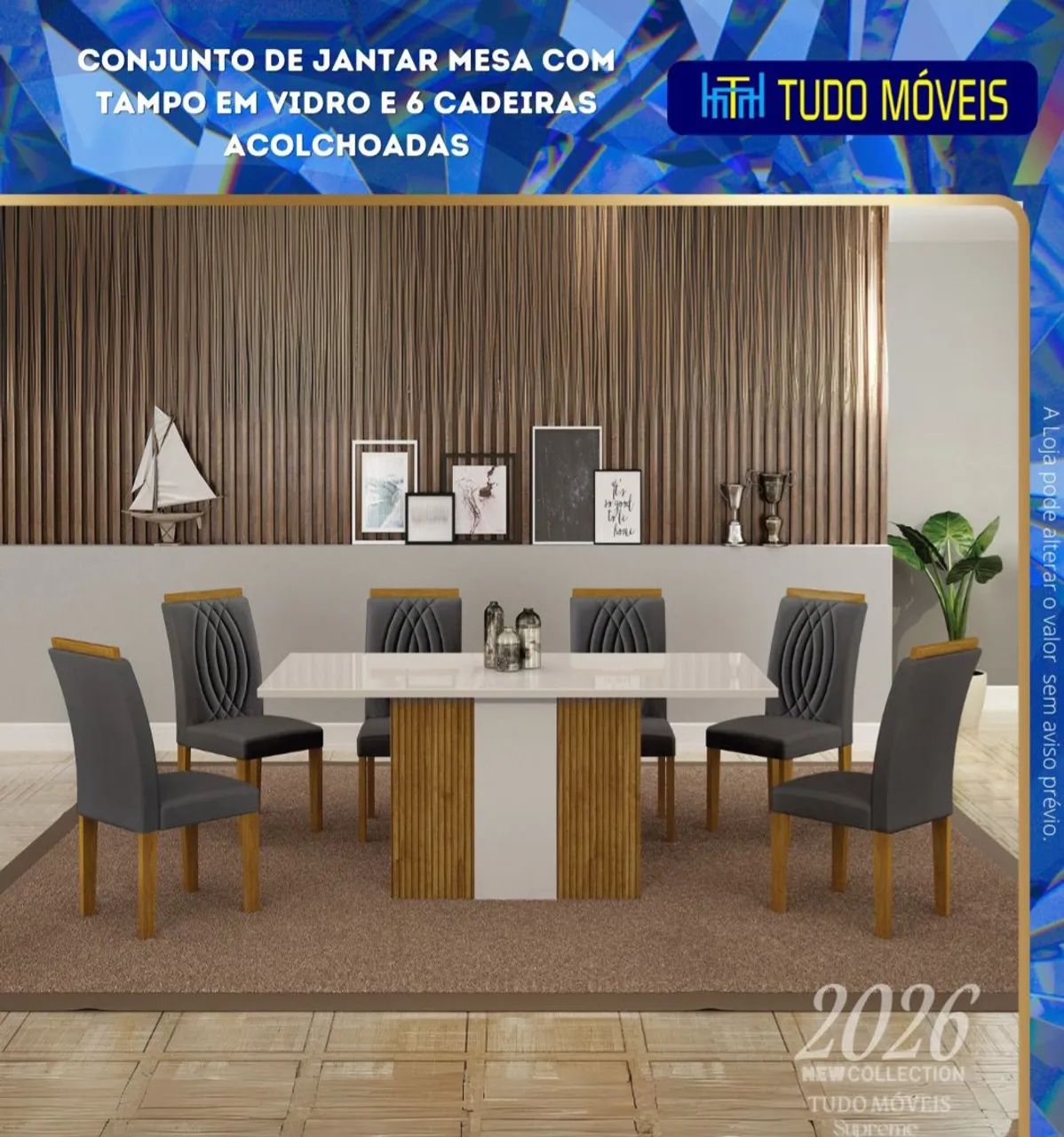 CONJUNTO DE MESA COM TAMPO DE VIDRO+6 CADEIRAS ACOLCHOADAS - Foto 3