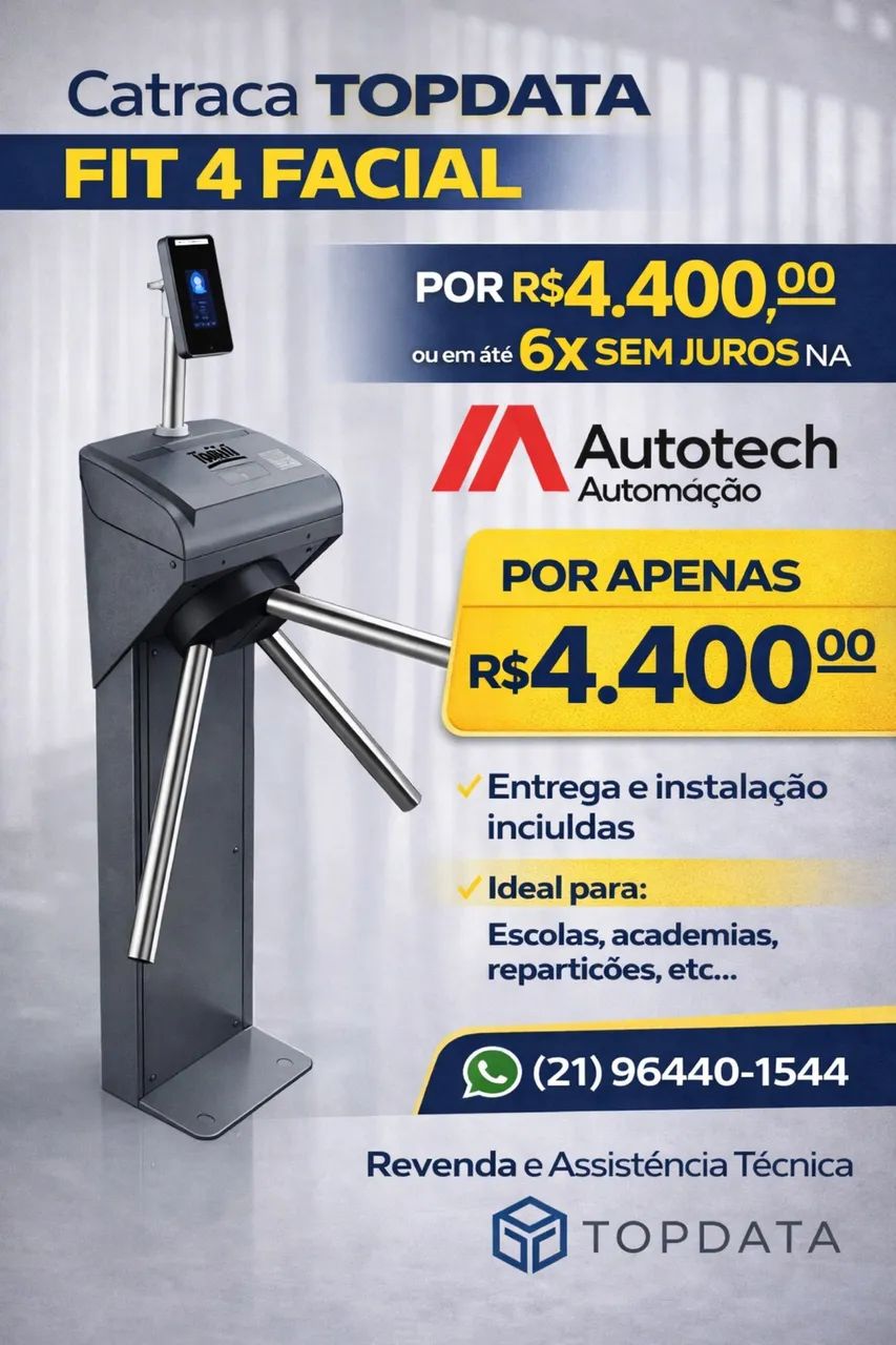 Catraca TOPDATA com leitor Facial completa e instalada