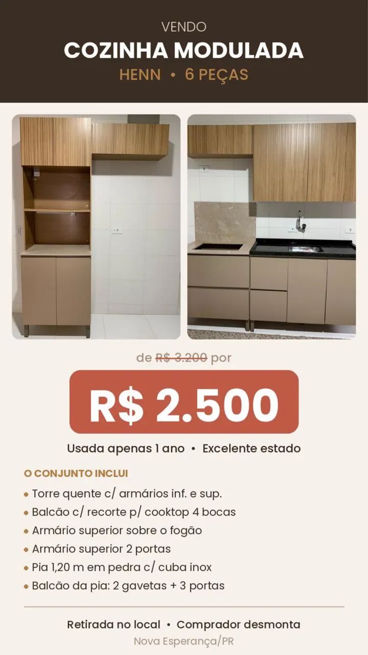 Cozinha modulada c/ Pia + Cuba inox 