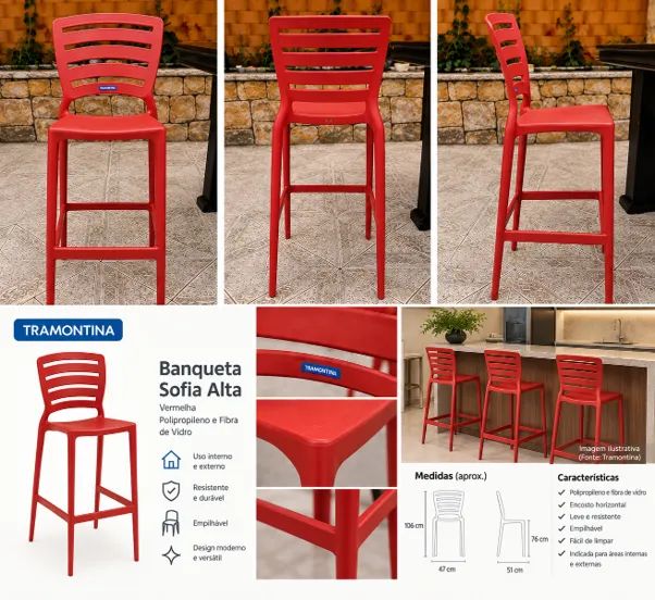 Banqueta Tramontina Sofia vermelha (4 unidades)