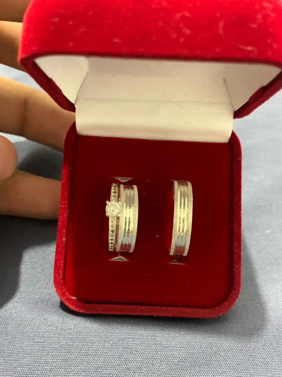 Conjunto aliança de prata 