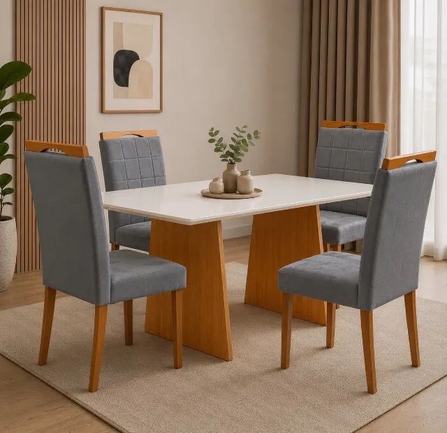 Conjunto Mesa e 4 Cadeiras Cinamgravo 120 cm
