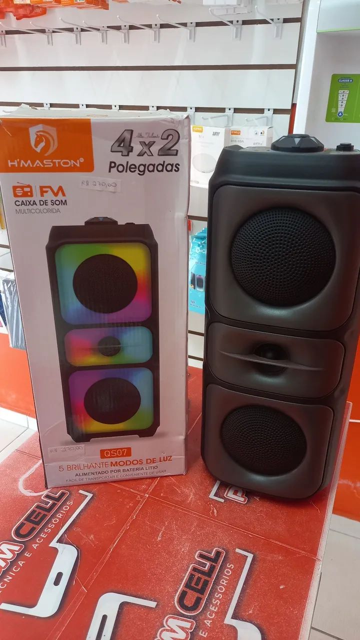Caixa de Som Bluetooth H'Maston QS07 - 4x2 Polegadas com LED