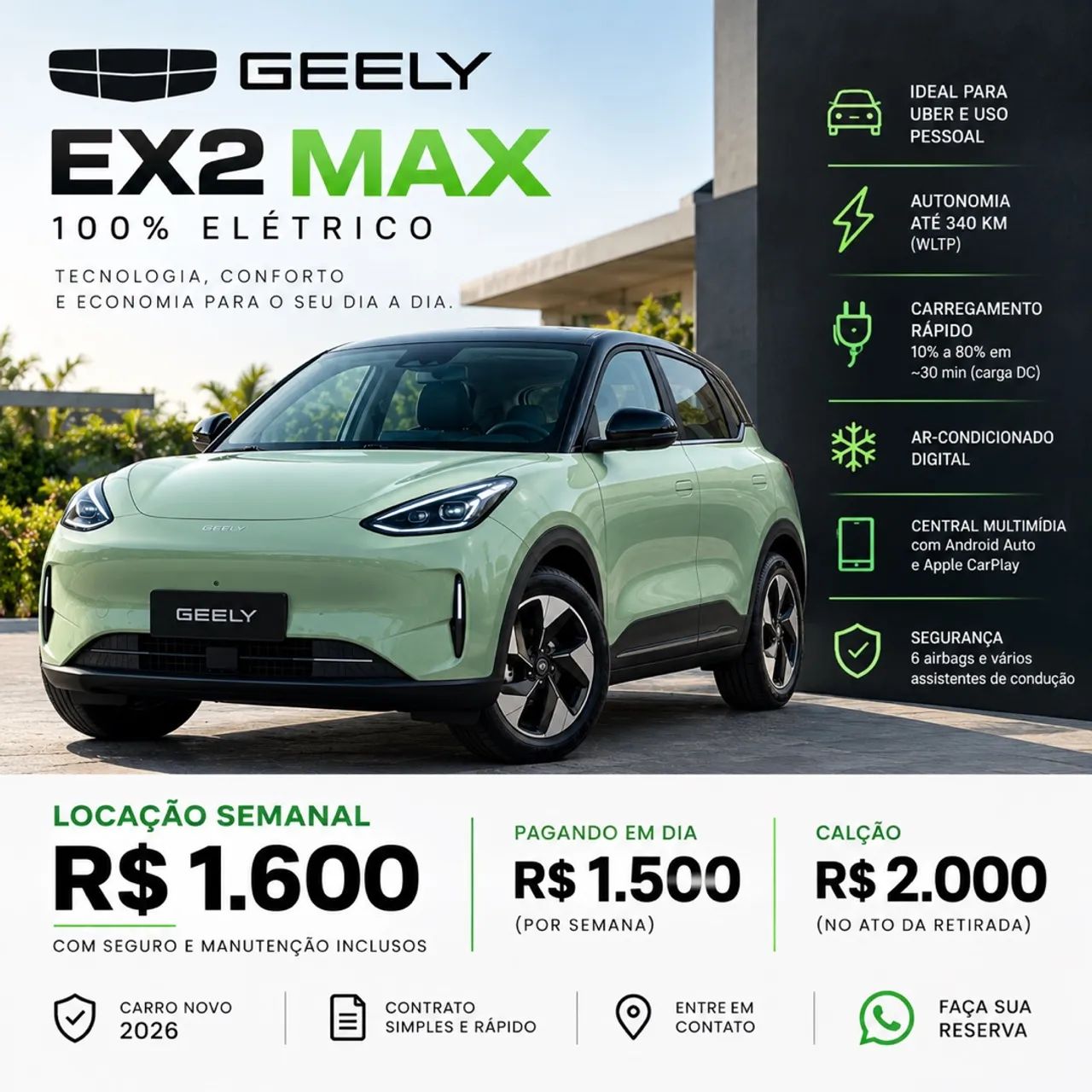 Aluguel Uber Byd aluguel Geely ex2 max 