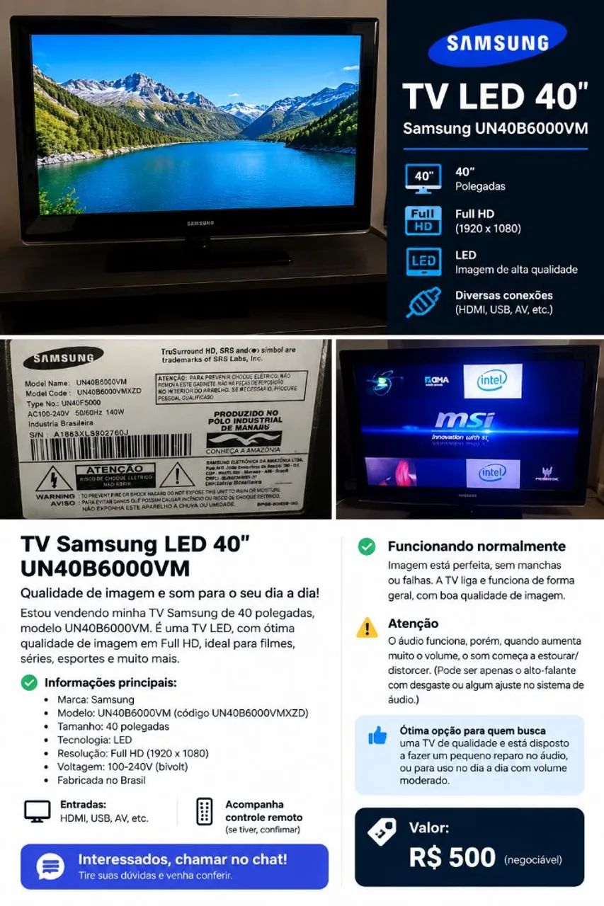 TV Samsung LED 40" - Full HD