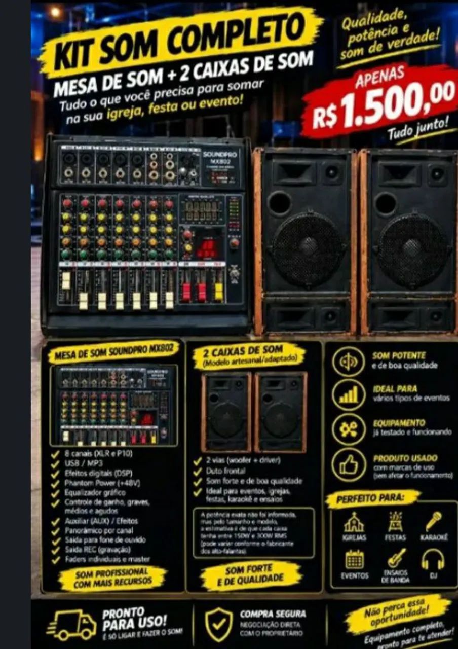 MESA DE SOM DIGITAL COM DUAS CAIXAS SUPER POTENTE