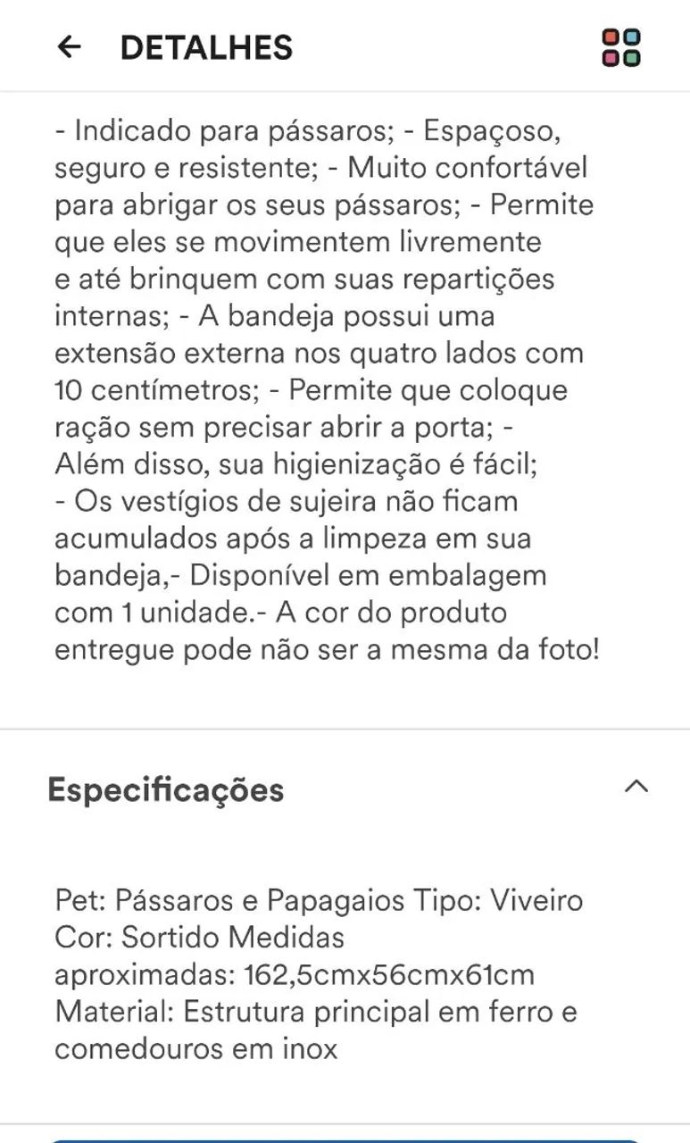 Viveiro CALESCO para pássaros 160 x 56 X 61  - Foto 2