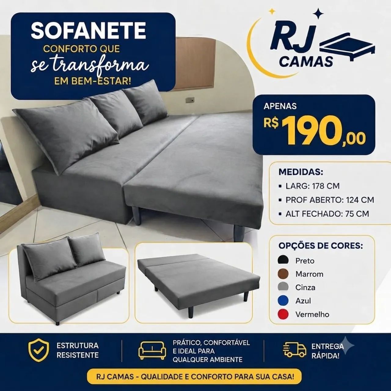 Sofá cama com 3 almofadas, pague na entrega  - Foto 2