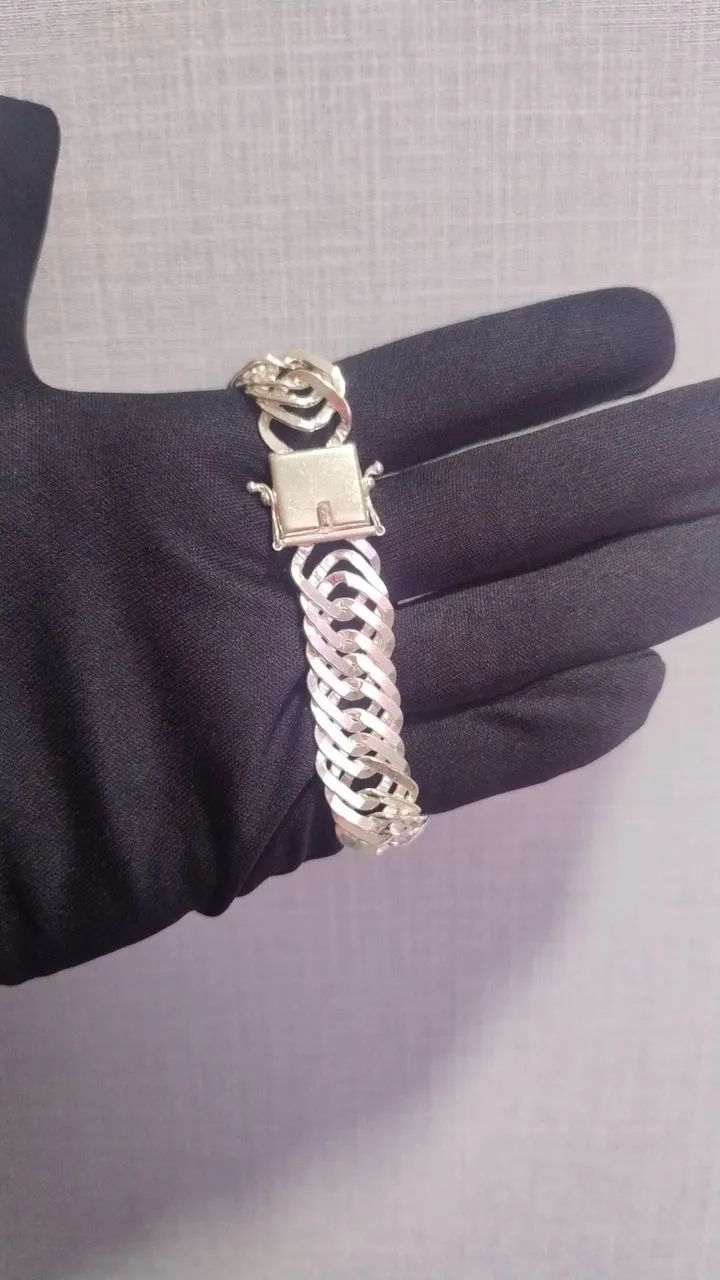 Pulseira Elo Triplo 14mm Prata Mista Nova de Loja
