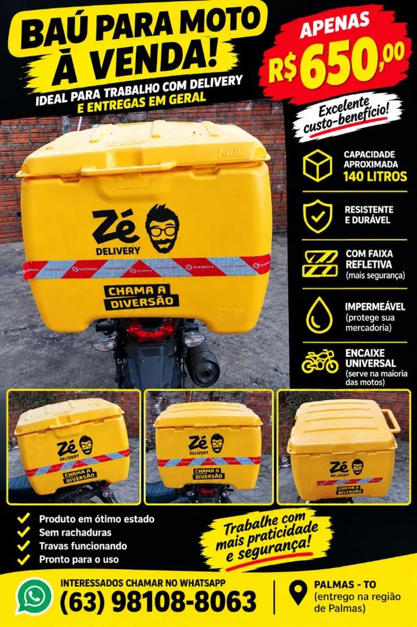 BAÚ PARA MOTO 140L - ZÉ DELIVERY -