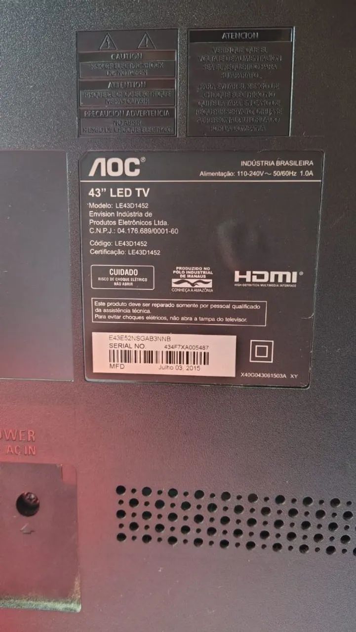 Tv AOC 43 polegadas, não é smart.