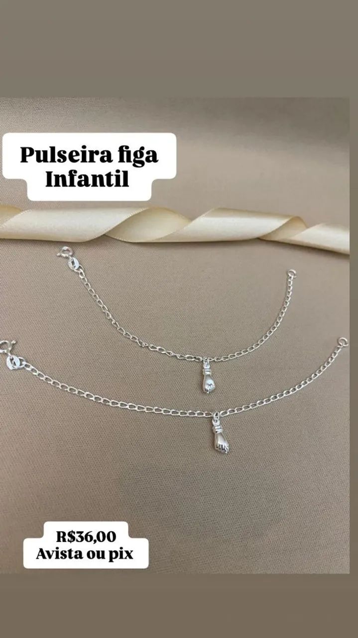 Pulseira Infantil com figa de Prata Legítima 