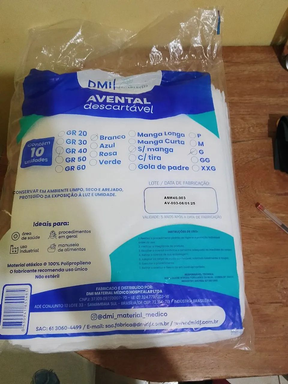 Avental descartável 