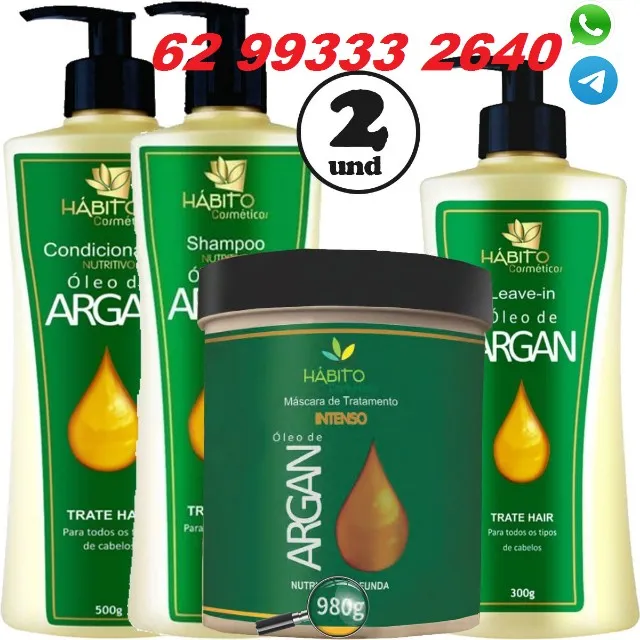 2 Kit Óleo De Argan Hábito Cosméticos Alta Maciez Brilho Top