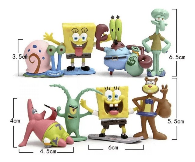 Bonecos Bob Esponja Patrick Lula Molusco Siriguejo Plankton Coleção 8pcs - Foto 4
