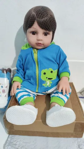 Bebê Reborn Silicone roupinha urso panda olhos azuis