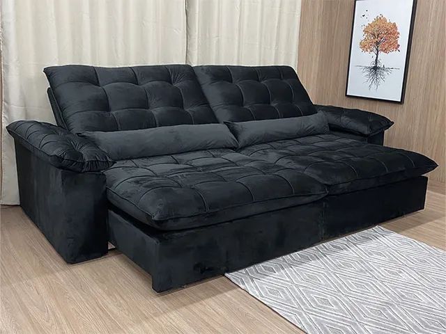 Sofá Retrátil Reclinável Molas Ensacadas 2,90m Preto Sublime a65 - Foto 2