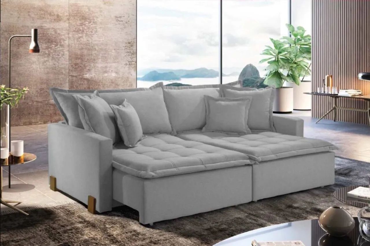 Sofá Cama Retratil 2,20m Molas Bonnel Base em Madeira r543