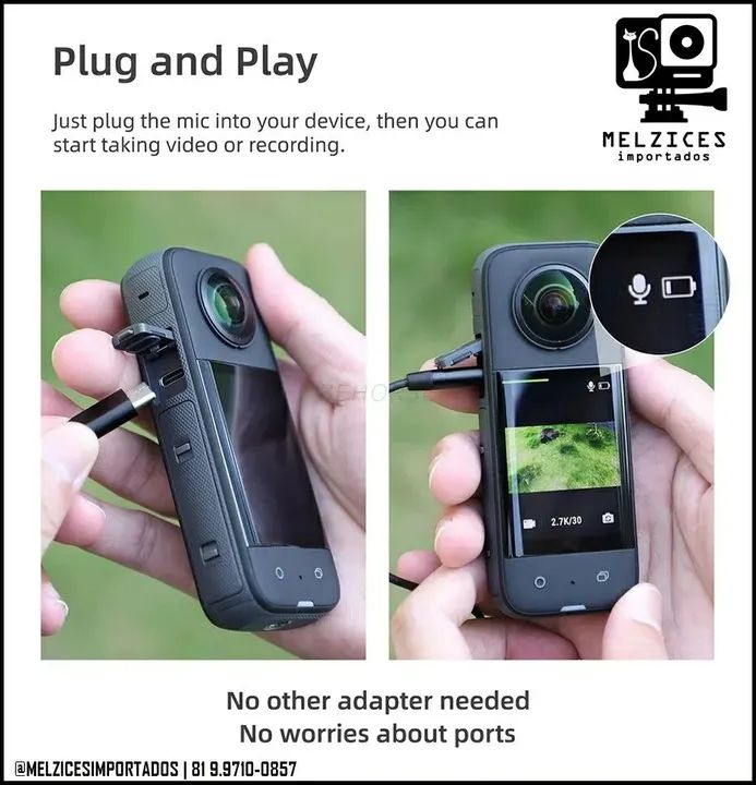 MICROFONE DE LAPELA PARA INSTA360 X2 E X3 - Foto 2