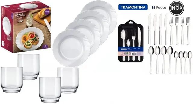 Aparelho de Jantar Pétala branco 8 peças + Faqueiro Malibu Inox 16 Peças Tramontina - Foto 4