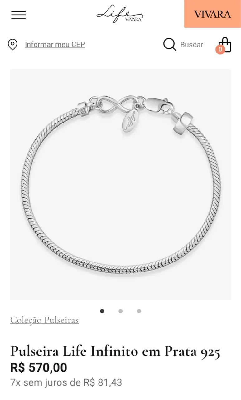 Pulseira Life Infinito em Prata 925
